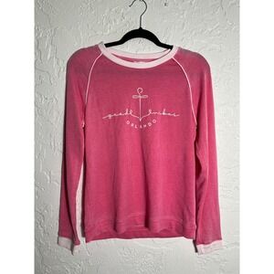 Camp David Good Vibes Orlando Sweatshirt Women S Pale Pink Distressed NWT $72